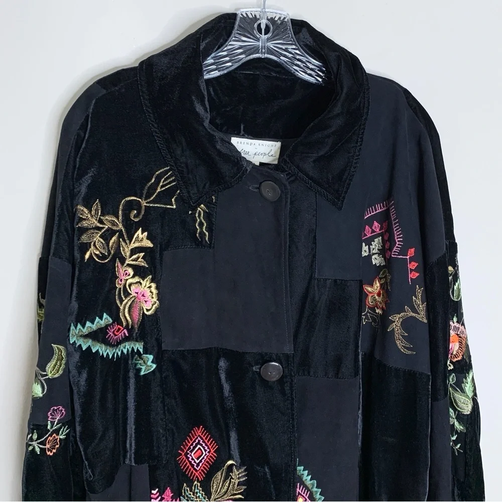 Free People Nigel Preston Nora Patchwork Duster (Sz S) Suede Velvet Floral Black